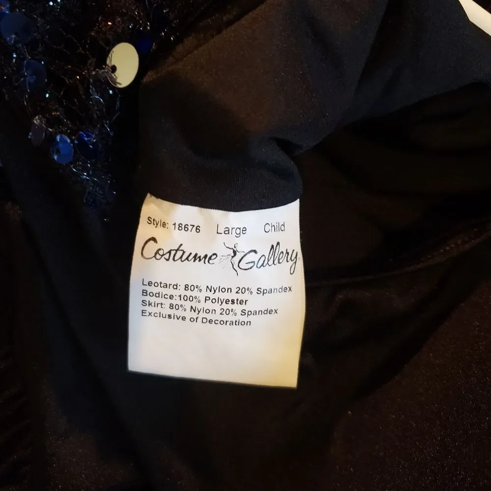 Jazz, Tap, Contempo Dance Costume, Blue sequin with black skirt, Large Child
